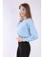 Kadın Mavi Crop Basic Sweatshirt 3