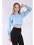 Kadın Mavi Crop Basic Sweatshirt 4