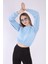 Kadın Mavi Crop Basic Sweatshirt 5