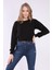 Kadın Siyah Crop Basic Sweatshirt 1