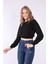 Kadın Siyah Crop Basic Sweatshirt 2