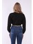 Kadın Siyah Crop Basic Sweatshirt 4