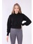 Kadın Siyah Kapüşonlu Crop Spor Sweatshirt 2