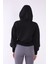 Kadın Siyah Kapüşonlu Crop Spor Sweatshirt 5