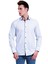 Mavi Beyaz Çizgili Yaka Detaylı Doğal Keten Slim Fit Erkek Gömlek 2