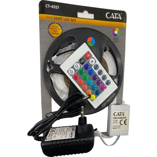 Cata CT-4557 Rgb Şerit LED Seti ( 5 mt Rgb LED 3 Renk + Trafo + Rgb Kumanda )