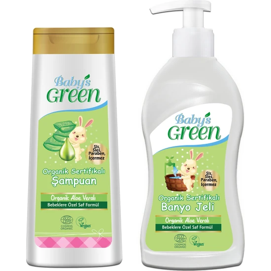 Baby's Green 2'li Set Baby's Green Organik Bebek Saç ve Vücut Şampuanı 400 ml + Bebek Banyo ve Duş Jeli Sıvı Sabun 500 ml