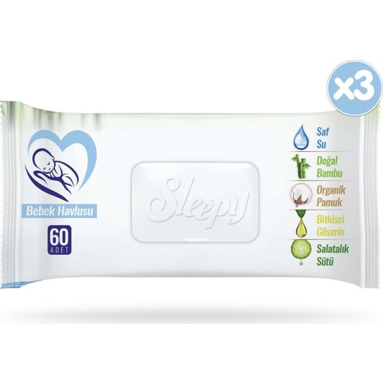 Sleepy Natural Islak Havlu Mendil (3X60 180 Yaprak) Fiyatı