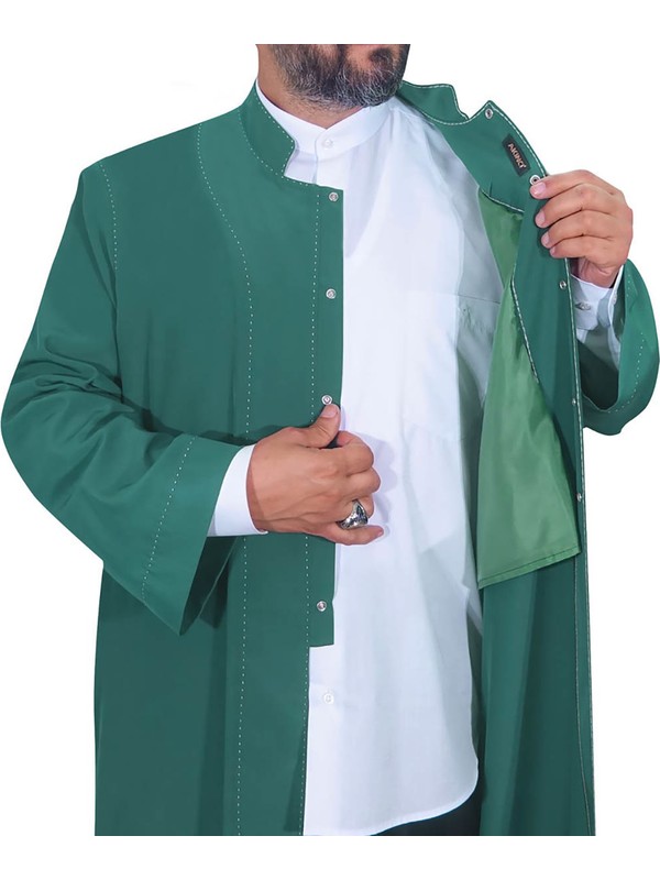 Akıncı Tekstil Puntolu Cübbe Hakim Yaka Yeşil