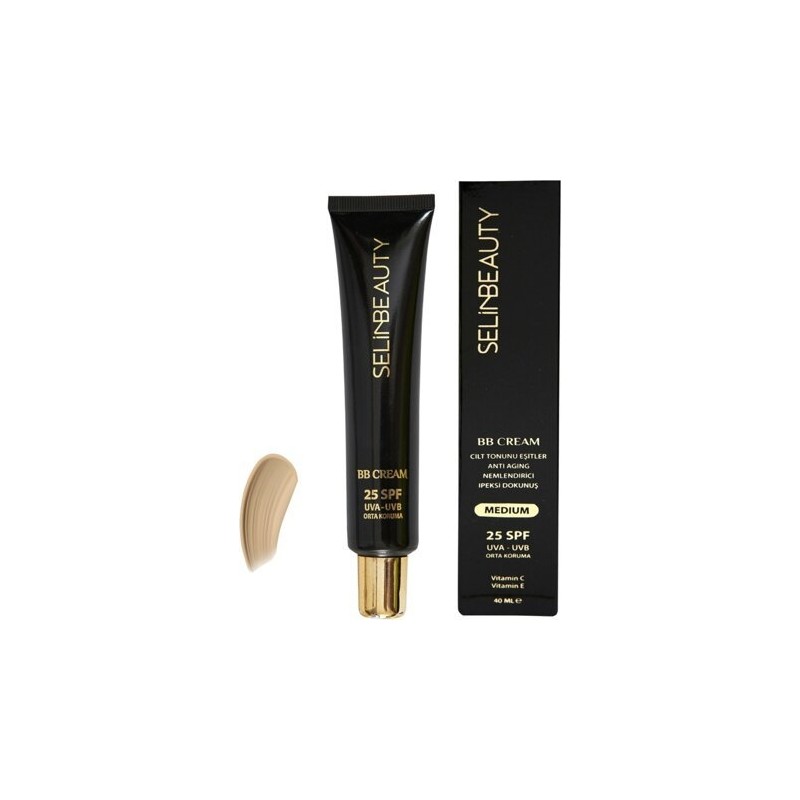 Selin Beauty BB Krem - Cilt Tonunu Eşitleyen, Nemlendirici ve Anti-Aging Özellikli, Orta Ton, SPF 25, UVA/UVB Koruma, Vitamin C ve E, 40 ml