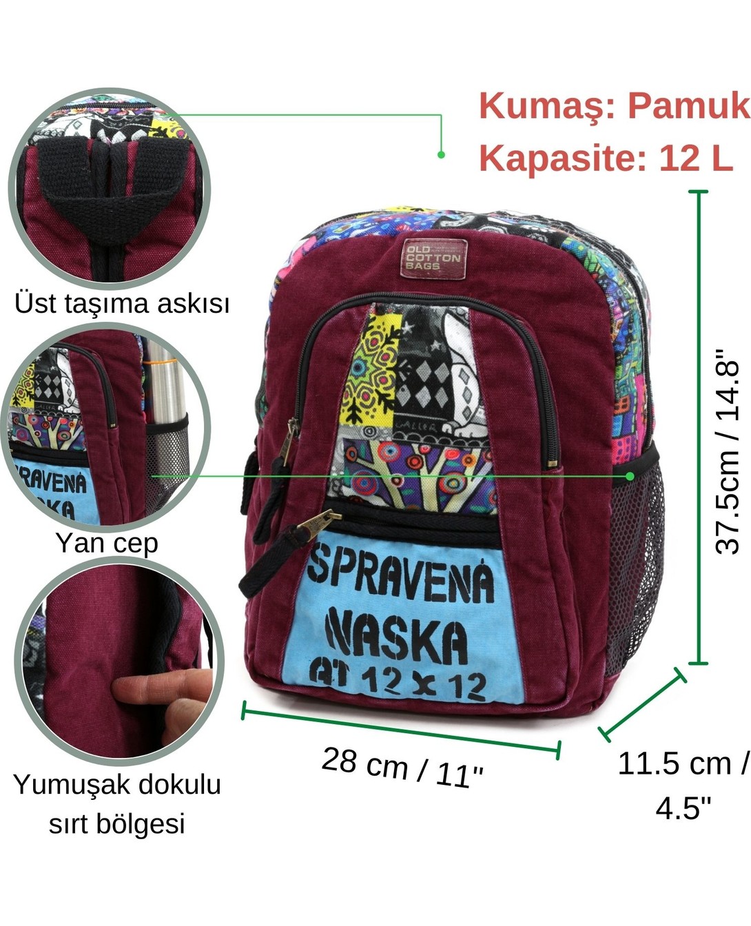 Old Cotton Cargo 5112 Elton Pamuk Kumaş Okul Laptop MacBook Kamp Seyahat Günlük Kampüs Sırt Çantası görsel 8