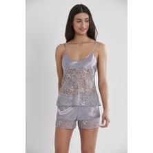 Pierre Cardin 445 Kadın Saten Dantelli Pijama Şort - Royal