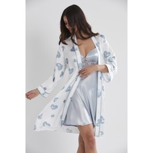 Pierre Cardin 2406 Kadın Saten Emprime Gecelik&sabahlık Takım - Mist