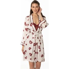 Pierre Cardin 2406 Kadın Saten Emprime Gecelik&sabahlık Takım - Bordo
