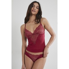 Pierre Cardin 345 Kadın Dantelli Penye Atlet Külot Kaşkorse Set - Bordo