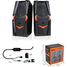 Hotmai HT-414 Hoparlör Taşınabilir Mini Multimedia USB Speaker - Siyah Turuncu
