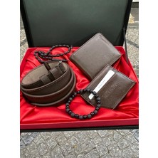 Carlino Kahverengi Erkek Klasik Cüzdan Kemer Kartlıklı Bileklik ve Tesbih Seti