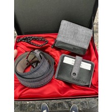 Carlino Gri Siyah Erkek Cüzdan Kemer Kartlıklı Kemik Tesbih Şık Seti