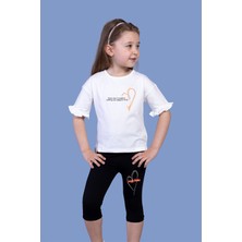 Toontoy Kids Toontoy Kız Çocuk Düşük Kol Büzgü Detaylı Baskılı Taytlı Takım