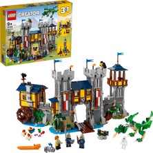 LEGO Creator 3#ü 1 Arada Ortaçağ Kalesi 31120 Yapım Seti; Hendekli ve Köprülü Kale; Ayrıca 3 Minifigür (1426 Parça)