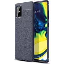 Case 4U Samsung Galaxy M31S Kılıf Rugan Armor Deri Görünümlü Yüksek Kalite Silikon Niss Lacivert