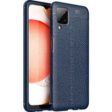 Case 4U Samsung Galaxy A12 Kılıf Rugan Armor Deri Görünümlü Yüksek Kalite Silikon Niss Lacivert
