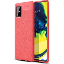 Case 4U Samsung Galaxy M31S Kılıf Rugan Armor Deri Görünümlü Yüksek Kalite Silikon Niss Kırmızı