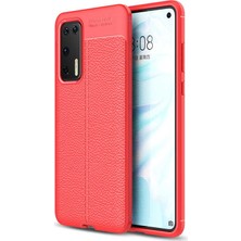 Case 4U Huawei P40 Kılıf Rugan Armor Deri Görünümlü Yüksek Kalite Silikon Niss Kırmızı