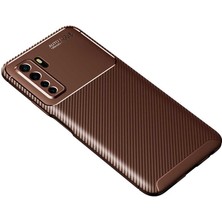 Case 4U Huawei P40 Lite 5G Kılıf Rugged Armor Karbon Desenli Lüx Negro Silikon Arka Kapak Kahverengi