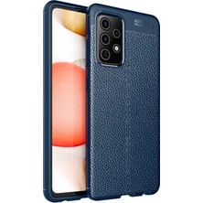 Case 4U A52 Kılıf Rugan Armor Deri Görünümlü Yüksek Kalite Silikon Niss Lacivert