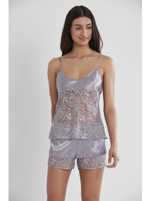 Pierre Cardin 445 Kadın Saten Dantelli Pijama Şort - Royal