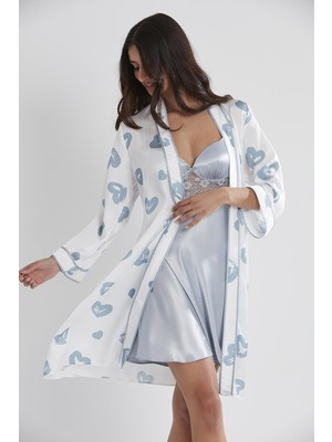 Pierre Cardin 2406 Kadın Saten Emprime Gecelik&sabahlık Takım - Mist