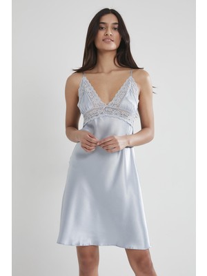 Pierre Cardin 603 Kadın Saten Dantelli Gecelik - Mist