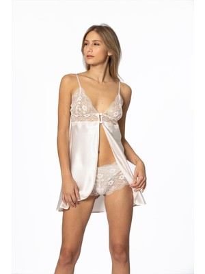 Pierre Cardin 632 Kadın Saten Dantelli Gecelik - Inci