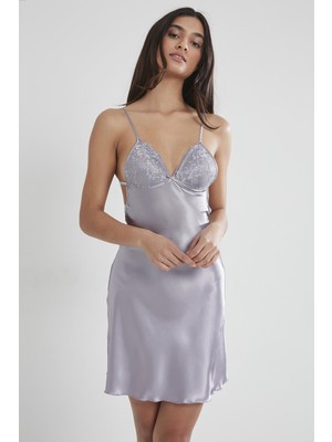 Pierre Cardin 630 Kadın Saten Dantelli Gecelik - Royal