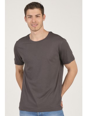 Mascarano Erkek Basic Bisiklet Yaka T-Shirt Füme