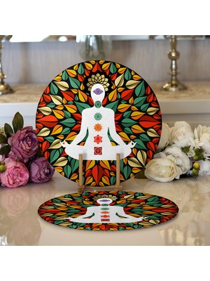 RealHomes 2'li Uzak Doğu Yoga Motifleri Mandalas Özel Tasarım Dijital Baskılı Modern Yuvarlak Servis Altlığı - Supla