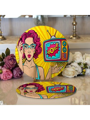 RealHomes 2'li Pop Art Wow Desenli Özel Tasarım Modern Yuvarlak Servis Altlığı - Supla