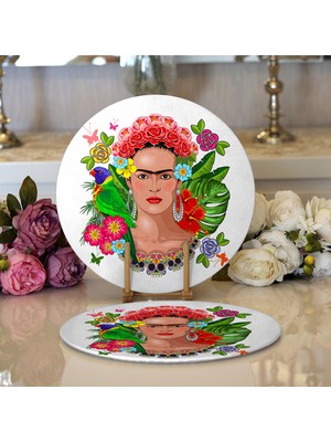 RealHomes 2'li Özel Tasarım Frida Kahlo Tasarımlı Modern Yuvarlak Servis Altlığı - Supla
