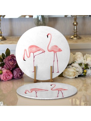 RealHomes 2'li Pembe Flamingo Desenli Dijital Baskılı Modern Yuvarlak Servis Altlığı - Supla