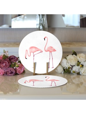 RealHomes 2'li Pembe Flamingo Desenli Dijital Baskılı Modern Yuvarlak Servis Altlığı - Supla