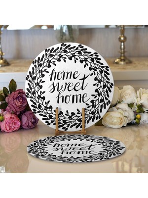 RealHomes 2'li Home Sweet Home Dijital Baskılı Modern Yuvarlak Servis Altlığı - Supla