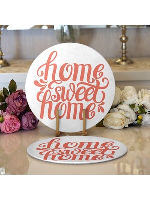 Realhomes 2'li Nar Renk Home Sweet Home Dijital Baskılı Modern Yuvarlak Servis Altlığı - Supla