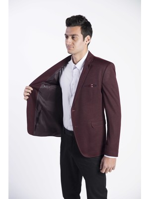 SPOSO  5102 Dar Kalıp Erkek Bordo Blazer Ceket