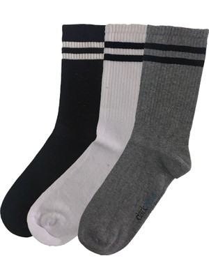 Darkzone Unisex 3'lü Siyah-Beyaz-Gri Uzun Tenis Çorapı
