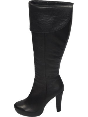 Karven Shoes Kadın Siyah Deri Gizli Platformlu Uzun Bihter Çizme 702