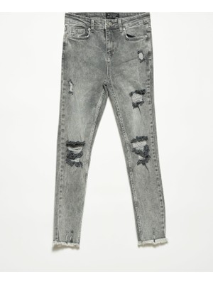 Dilvin 4353 Arka Bölümü Lazerli Likralı Pantolon-Gri