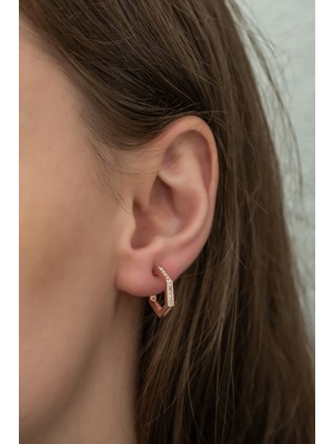 Nereze 925 Ayar Beşgen Tasarım Zirkon Taşlı Kadın Gümüş  Küpe