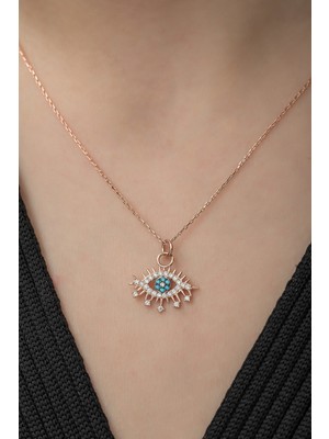 Nereze 925 Ayar Tasarım Göz Kadın Gümüş  Kolye