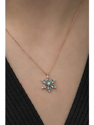 Nereze 925 Ayar Aquamarin Taşlı Çiçek Kadın Gümüş  Kolye